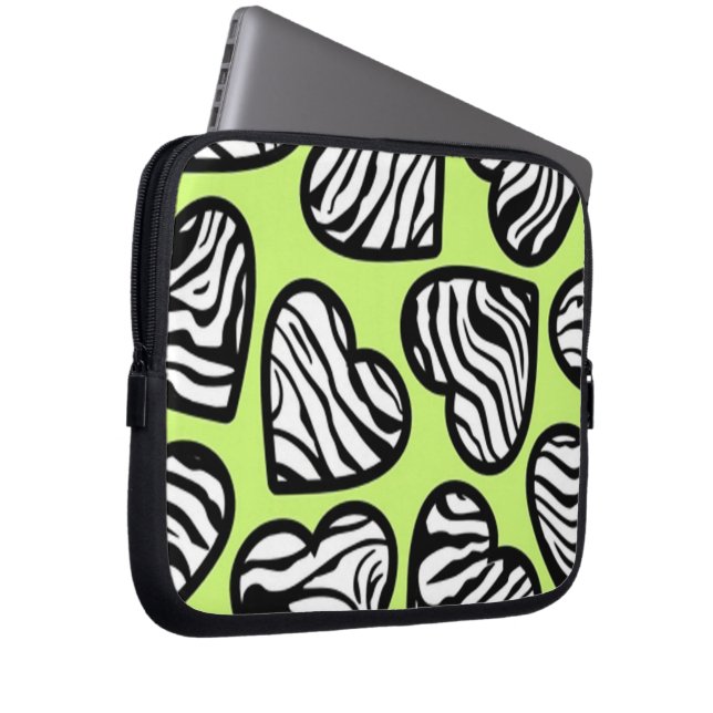 Mooie limoengroene zwart witte zebra patroon hart laptop sleeve (Voorkant Rechts)