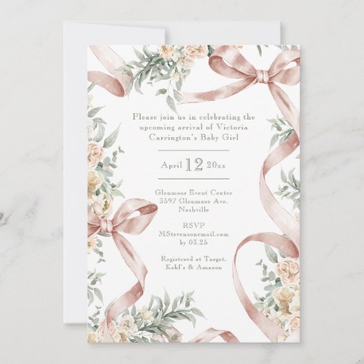 Mooie linten & Bloemen Baby shower Kaart (Voorkant)