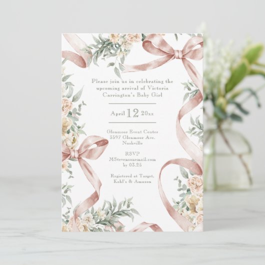 Mooie linten & Bloemen Baby shower Kaart (Staand voorkant)