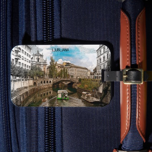Mooie  Ljubljana Slovenië Panorama Uitzicht Bagagelabel (Voorkant Insitu 4)