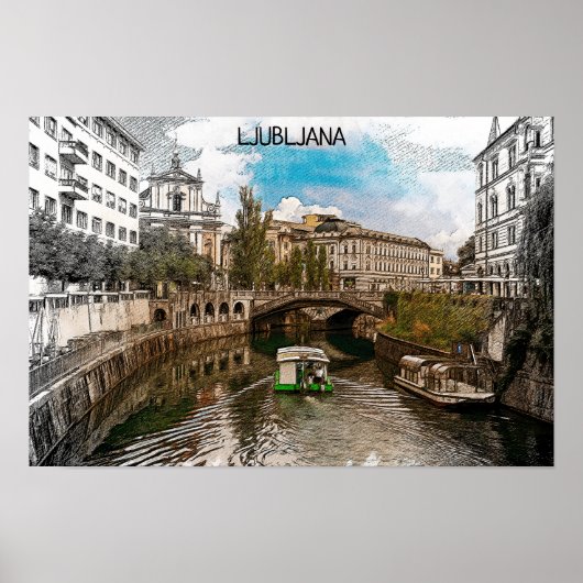Mooie  Ljubljana Slovenië Panorama Uitzicht Poster (Voorkant)
