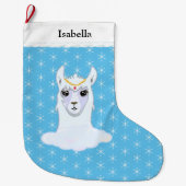 Mooie Llama en Snowflakes op Turquoise Grote Kerstsok (Voorkant)