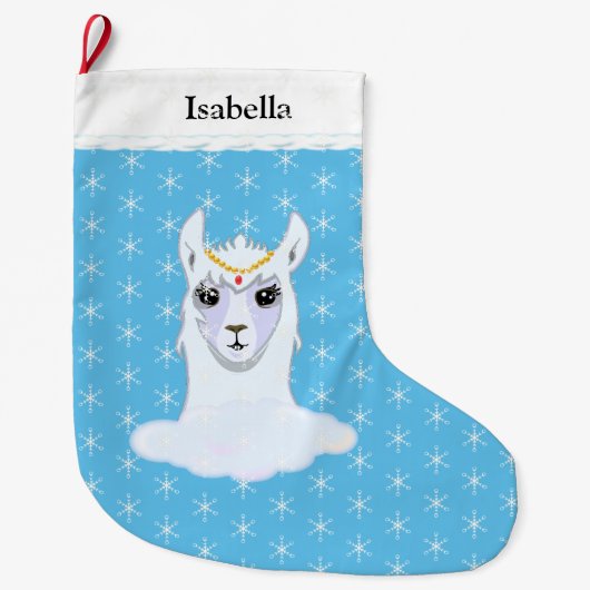 Mooie Llama en Snowflakes op Turquoise Grote Kerstsok (Voorkant)