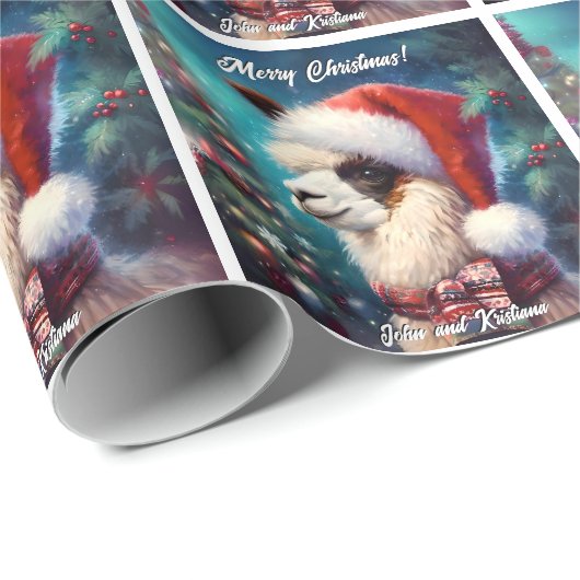 Mooie Llama in een kerstmuts Cadeaupapier (Rol Hoek)