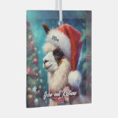 Mooie Llama in een kerstmuts Glas Ornament (Voorkant Rechts)