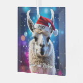 Mooie Llama in een kerstmuts Glas Ornament (Voorkant links)