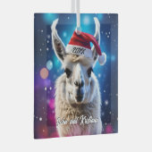 Mooie Llama in een kerstmuts Glas Ornament (Voorkant Rechts)