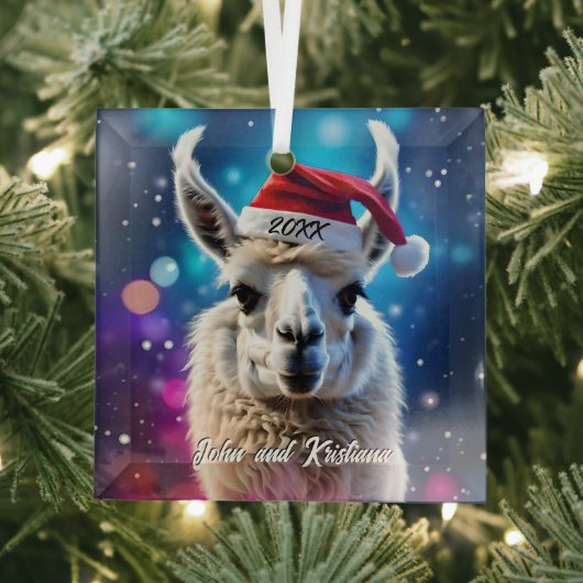Mooie Llama in een kerstmuts Glas Ornament (Insitu)