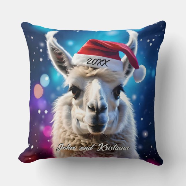 Mooie Llama in een kerstmuts Kussen (Voorkant)