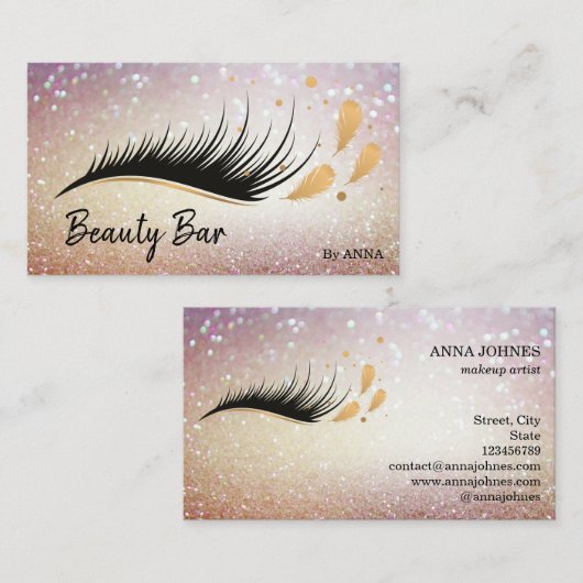 Mooie Long Lash Extension Make-up Feather Visitekaartje (Voorkant / Achterkant)