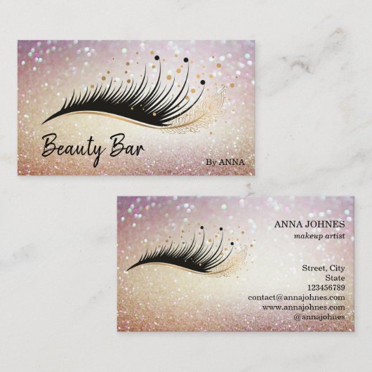 Mooie Long Lash Extension Make-up Feather Visitekaartje (Voorkant / Achterkant)