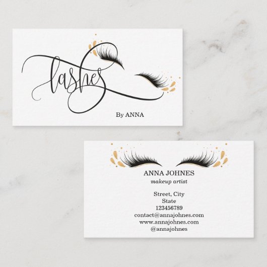 Mooie Long Lash Extension Makeup Feather Visitekaartje (Voorkant / Achterkant)