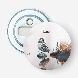 Mooie Loon op een rots in waterverf Button Flesopener