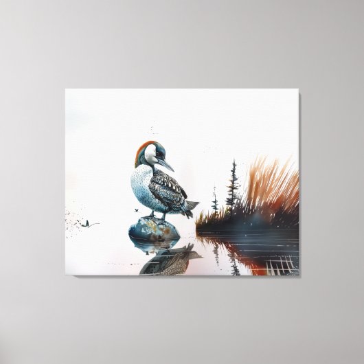 Mooie Loon op een rots in waterverf Canvas Afdruk (Voorkant)
