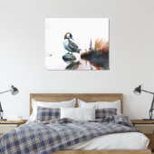 Mooie Loon op een rots in waterverf Canvas Afdruk (Insitu (Slaapkamer))