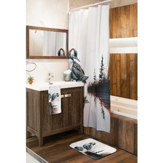 Mooie Loon op een rots in waterverf Douchegordijn