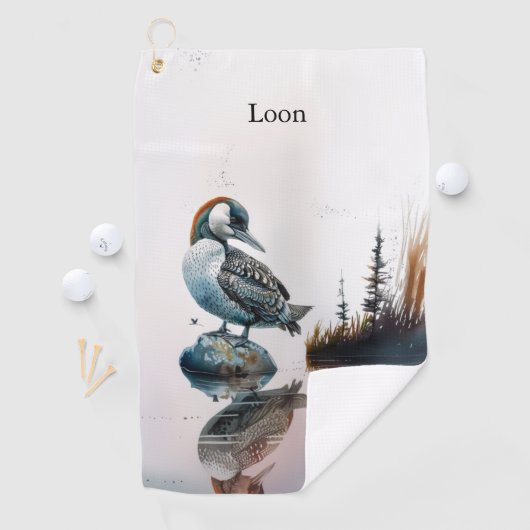 Mooie Loon op een rots in waterverf Golfhanddoek (Insitu)