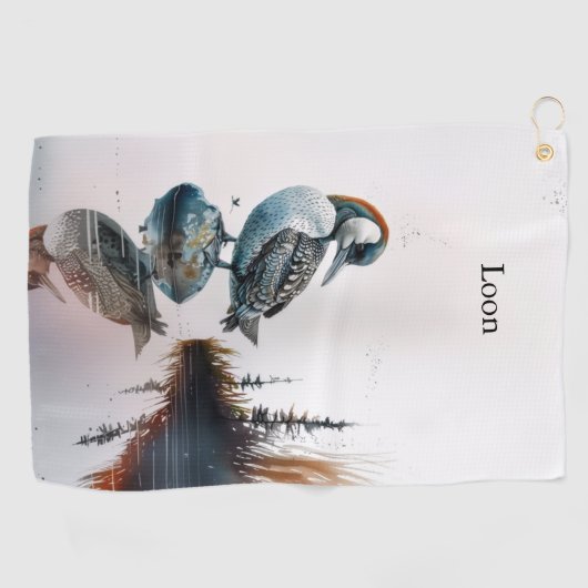 Mooie Loon op een rots in waterverf Golfhanddoek (Horizontaal)