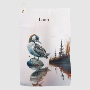 Mooie Loon op een rots in waterverf Golfhanddoek