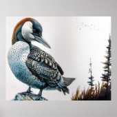 Mooie Loon op een rots in waterverf Poster (Voorkant)