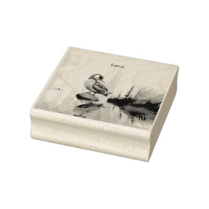Mooie Loon op een rots in waterverf Rubberstempel