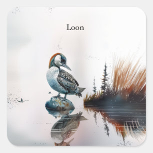Mooie Loon op een rots in waterverf Vierkante Sticker