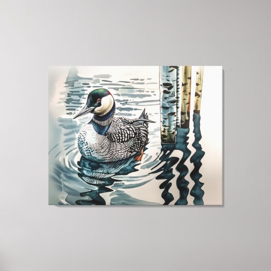 Mooie Loon op water in waterverf Canvas Afdruk (Voorkant)
