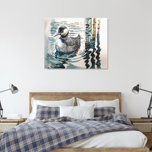 Mooie Loon op water in waterverf Canvas Afdruk (Insitu (Slaapkamer))
