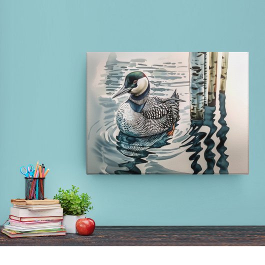 Mooie Loon op water in waterverf Canvas Afdruk