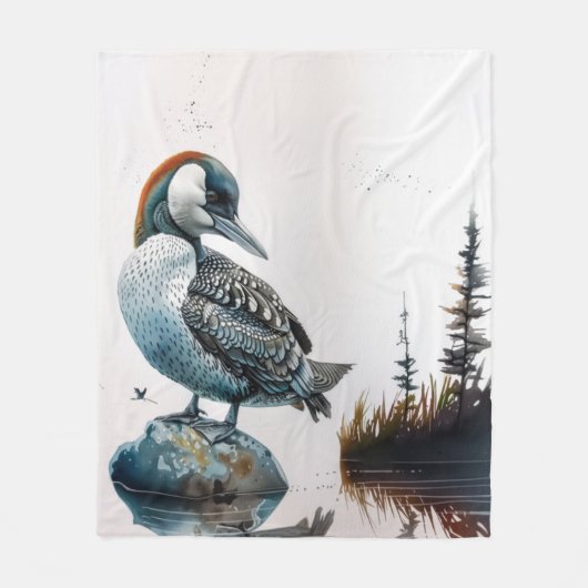 Mooie Loon op water in waterverf Fleece Deken (Voorkant)