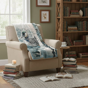 Mooie Loon op water in waterverf Fleece Deken