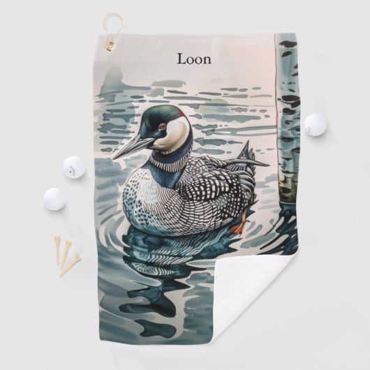 Mooie Loon op water in waterverf Golfhanddoek (Insitu)