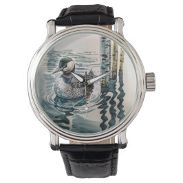Mooie Loon op water in waterverf Horloge
