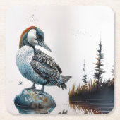 Mooie Loon op water in waterverf Kartonnen Onderzetters (Voorkant)