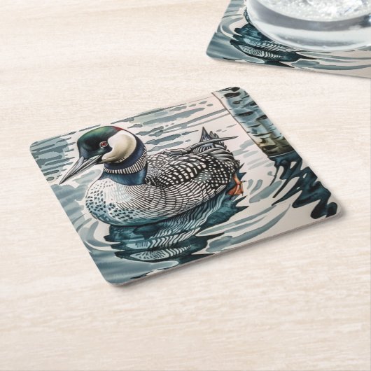 Mooie Loon op water in waterverf Kartonnen Onderzetters (Schuin)