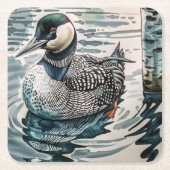 Mooie Loon op water in waterverf Kartonnen Onderzetters (Voorkant)