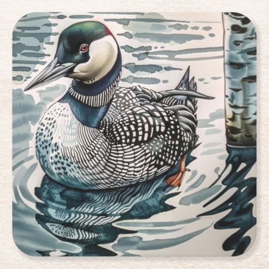 Mooie Loon op water in waterverf Kartonnen Onderzetters (Voorkant)