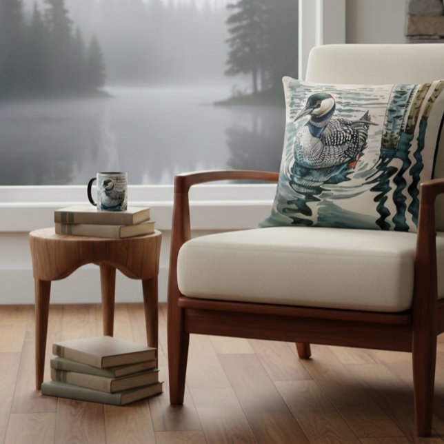 Mooie Loon op water in waterverf Kussen (Creator heeft geüpload)