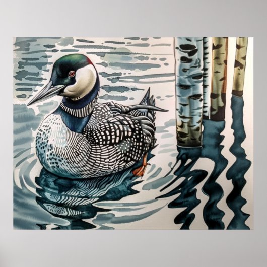 Mooie Loon op water in waterverf Poster (Voorkant)