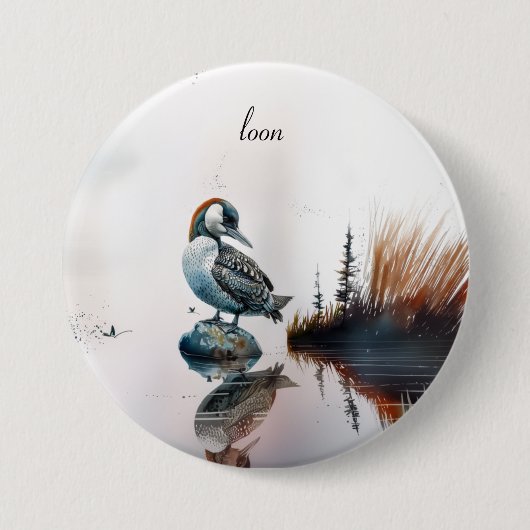 Mooie Loon op water in waterverf Ronde Button 7,6 Cm (Voorkant)