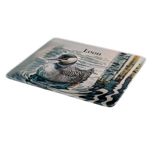 Mooie Loon op water in waterverf Snijplank (Hoek)