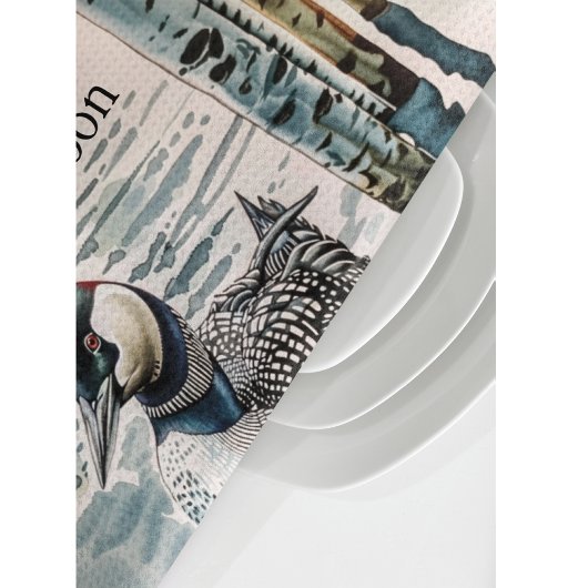 Mooie Loon op water in waterverf Theedoek