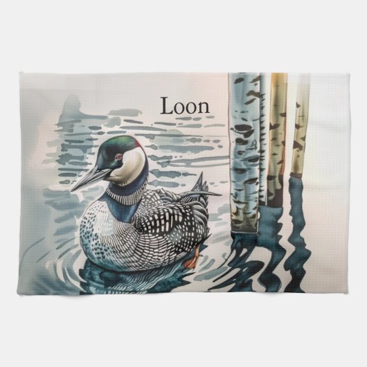 Mooie Loon op water in waterverf Theedoek (Horizontaal)