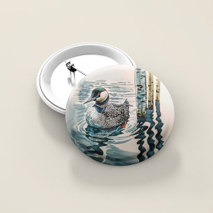 Mooie Loon op water in waterverf Vierkante Button 5,1 Cm