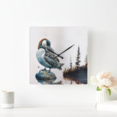 Mooie Loon op water in waterverf Vierkante Klok (Huis)