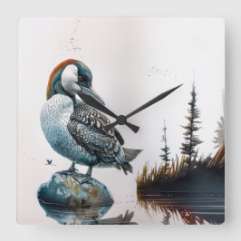 Mooie Loon op water in waterverf Vierkante Klok