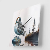 Mooie Loon op water in waterverf Vierkante Klok (Hoek)