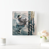 Mooie Loon op water in waterverf Vierkante Klok (Huis)