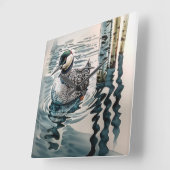 Mooie Loon op water in waterverf Vierkante Klok (Hoek)