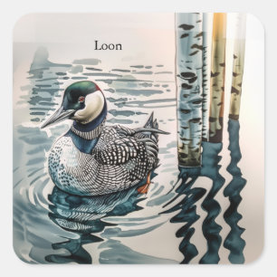 Mooie Loon op water in waterverf Vierkante Sticker